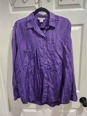 Purple Silk Button-Up Shirt Size L by Croquet Club